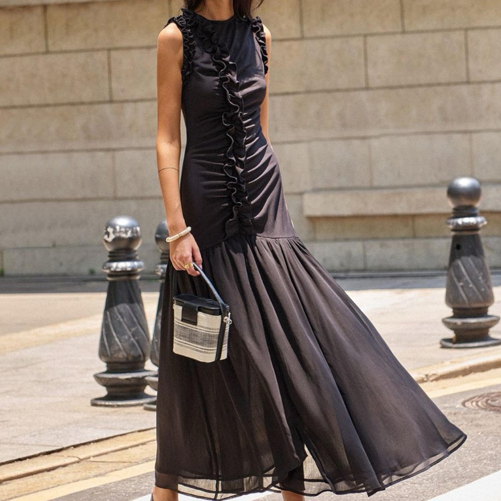 Commense Ruffle Detail Maxi Dress Size S NWT